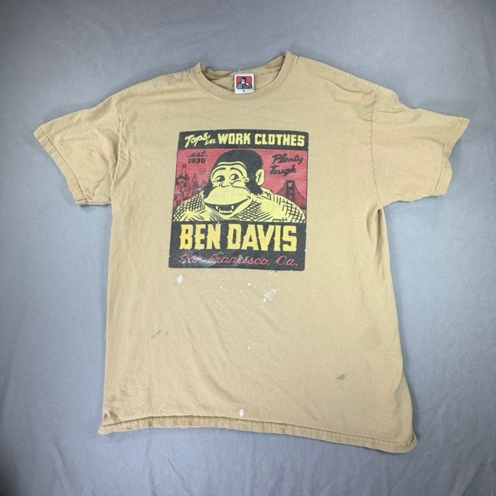. Ben Davis Tops in Work Clothes Graphic Tee Size Large Tan San Francisco AS-IS